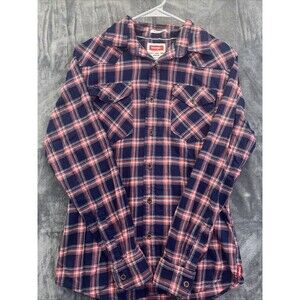 Wrangler Plaid Button Up Shirt S Flex For Comfort Long Sleeve Navy